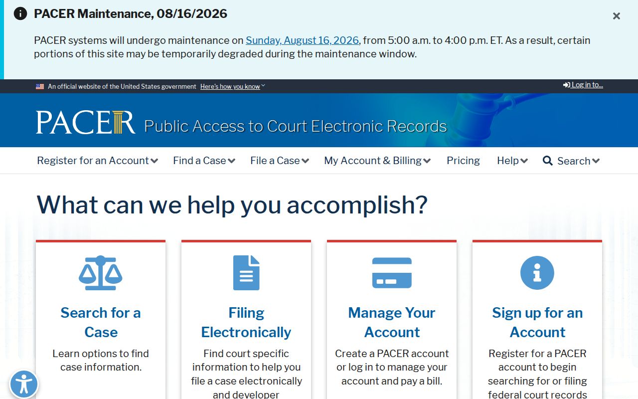 Federal Walker County case search registration interface