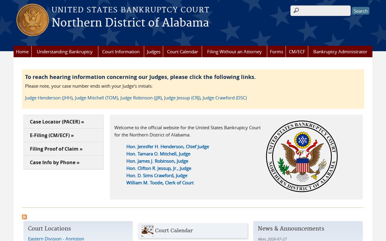 Walker County bankruptcy case search court interface