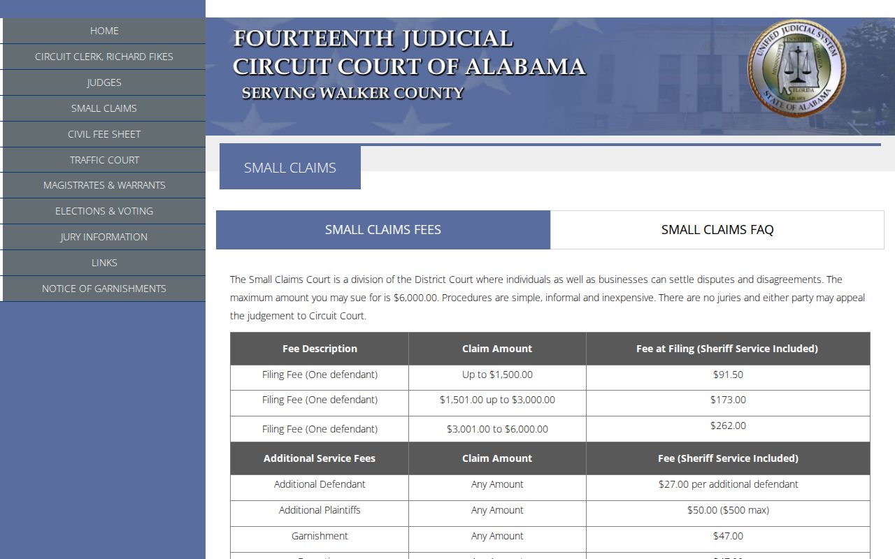 Walker County civil docket small claims process