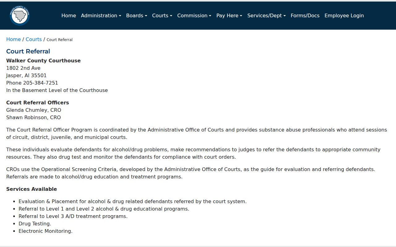 Walker County court calendar referral office information