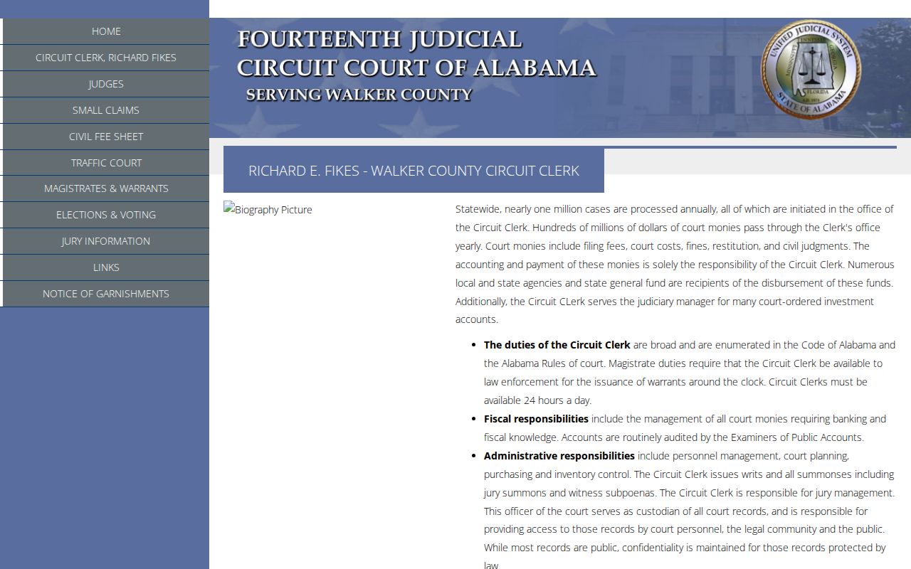 Walker County Circuit Clerk duties and court docket office information