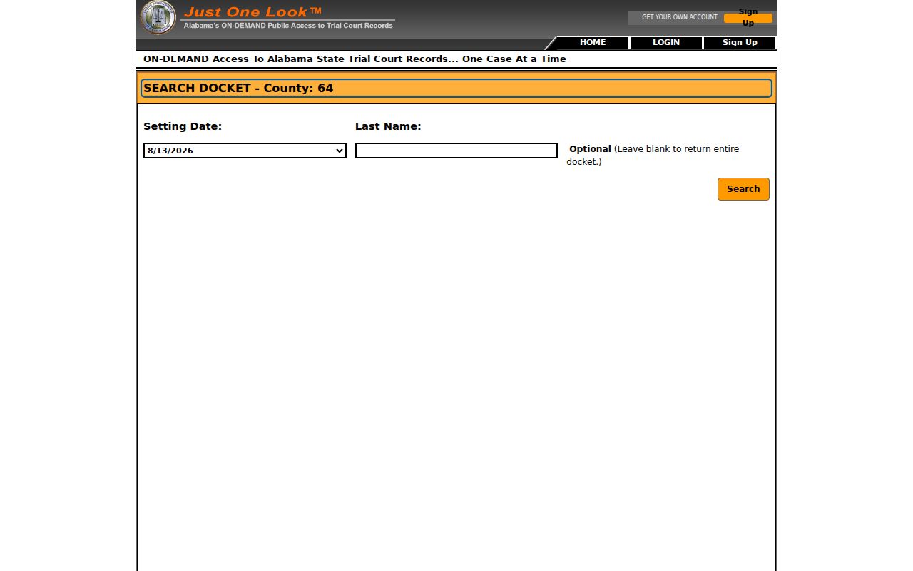 Walker County court docket setting-date and last-name search form