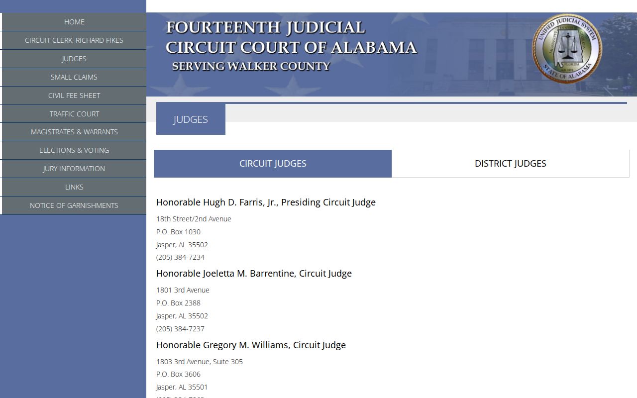 Walker County court docket and local judicial contact listing
