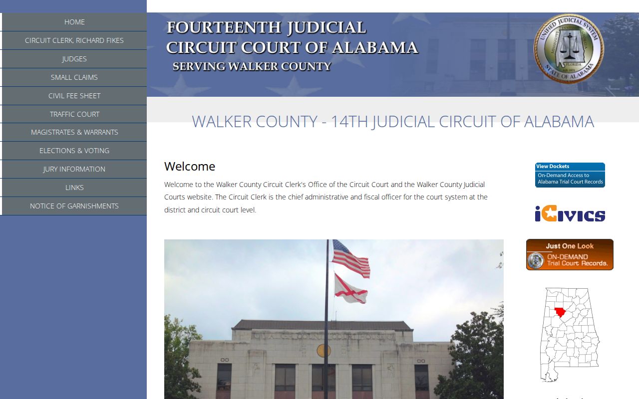 Walker County courthouse and Circuit Clerk court docket contact information